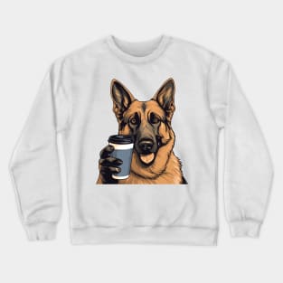 German Shepherd Drinking Coffee Crewneck Sweatshirt